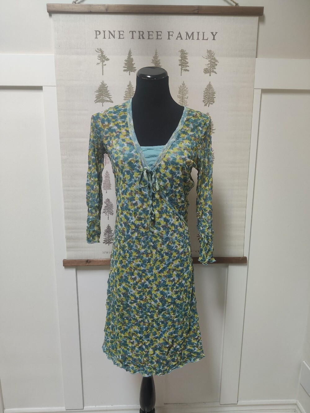 Sandwich Floral Mesh Wrap-Look Dress - Size S - Lightweight 3/4 Sleeve